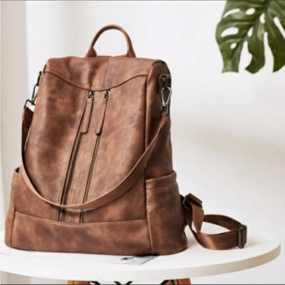 New! Boho Vegan Brown Leather backpack